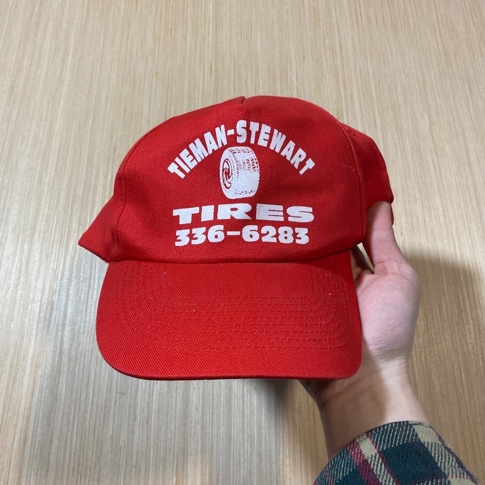 Vintage Tieman-Stewart Tires Red Snapback Hat Trucker Cap KC Brand Mens OSFM